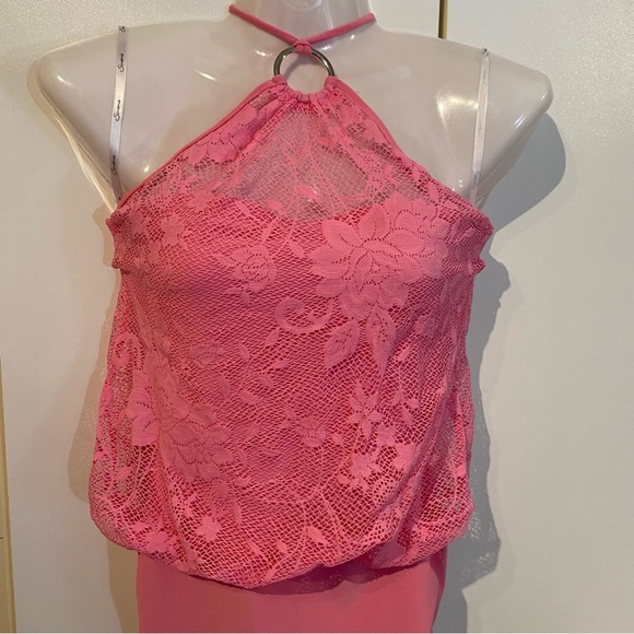 Sirens Pink Floral Lace Mesh Halter Top Mini Dress Size S - Picture 2 of 16